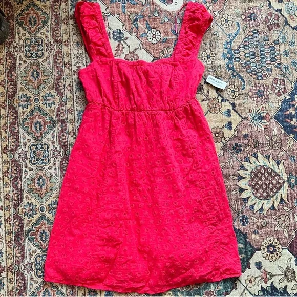 Old Navy Red pink vibrant milkmaid  Mini Sundress, size M, NWT - Picture 3 of 6